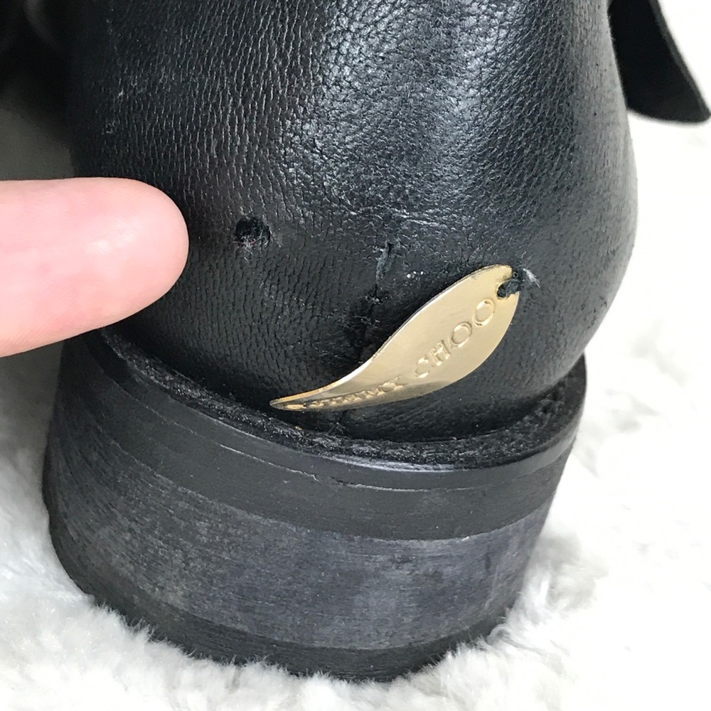 Jimmy Choo Black Rabbit Fur Lined Biker Boots US 6 - Picture 7 of 8